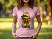 Women's Sarcastic T-Shirt, Yellow Duck Graphic, Shhh No One Cares Quote